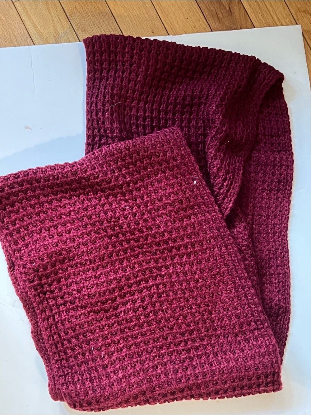 Chunky Knit Waffle Scarf in Deep Wine